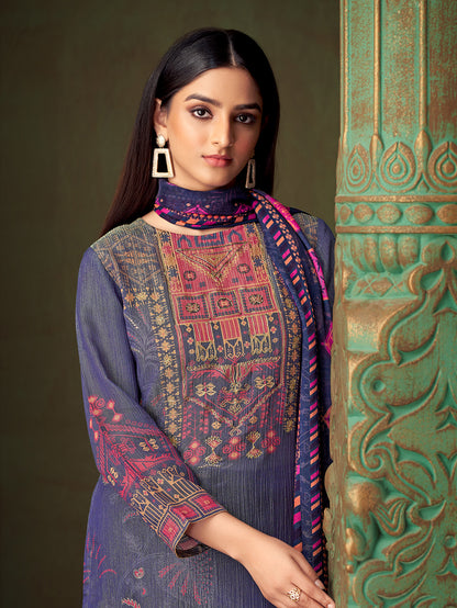 MAHEK Blue Pure Simmar Tissue Suit Set With Fancy Threadle work