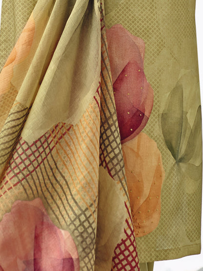 Pragya Olive Green Cotton Suit Set with Exquisite Handwork