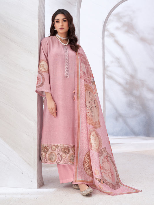 CHINESEART PINK Elegant Linen Viscose Suit Set with Intricate Handwork & Embroidery
