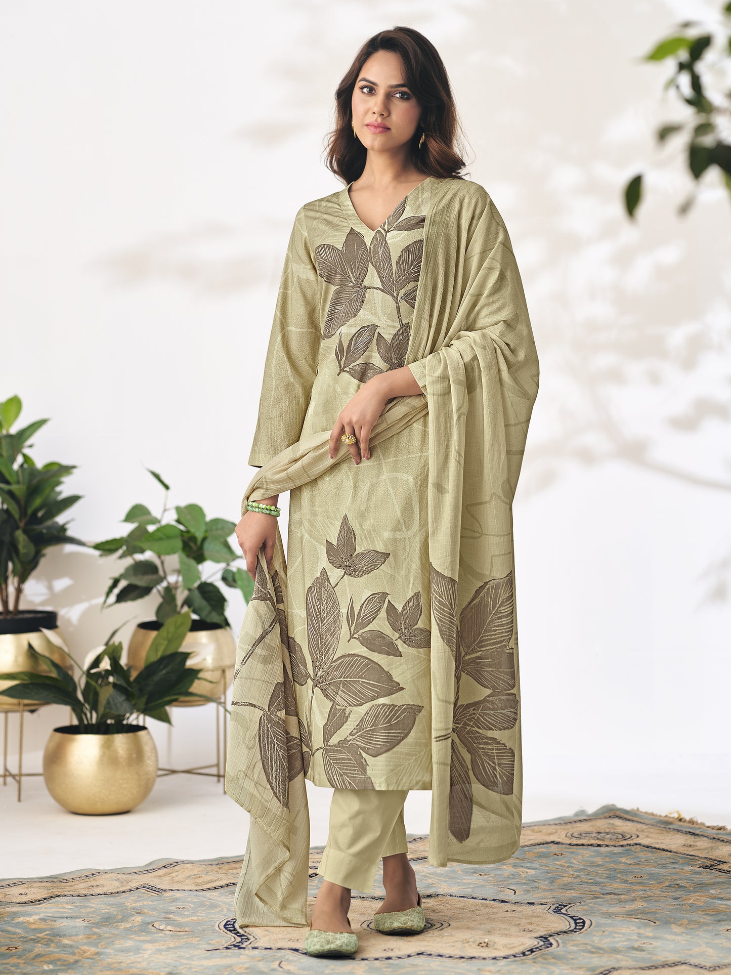 Pragya Soft Olive Charm Light Green Cotton Suit Set with Elegant Handwork