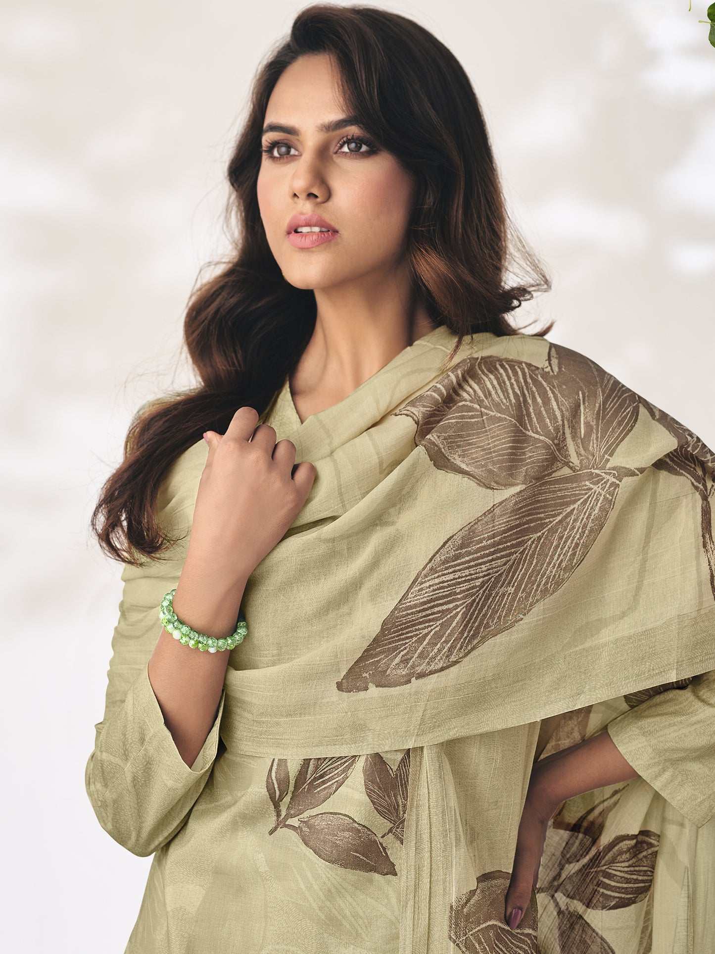 Pragya Soft Olive Charm Light Green Cotton Suit Set with Elegant Handwork