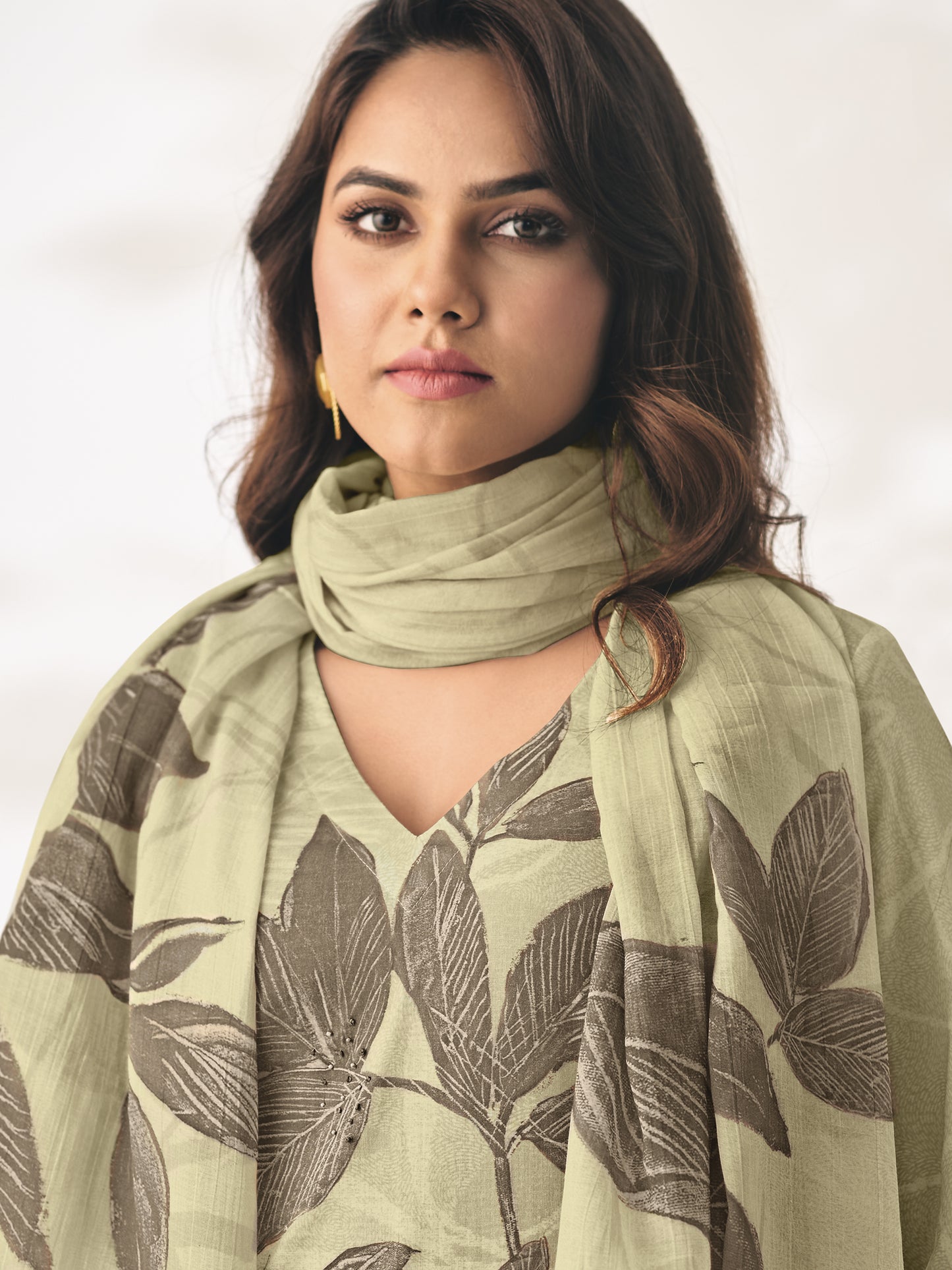 Pragya Soft Olive Charm Light Green Cotton Suit Set with Elegant Handwork