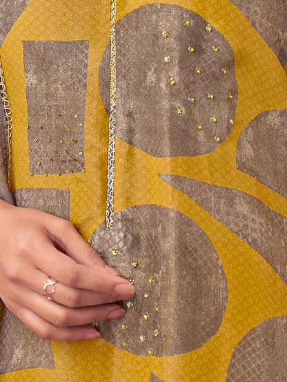ISHRAT Mustard Yellow - Simmer Suit Set With  Handwork & Threadle