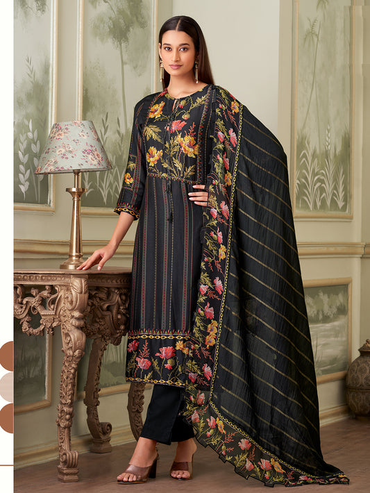 Geet BLACK Muslin stitched suit With Fancy Hand Work