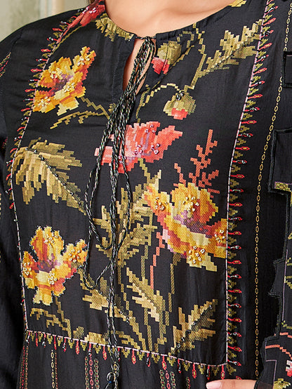 Geet BLACK Muslin stitched suit With Fancy Hand Work