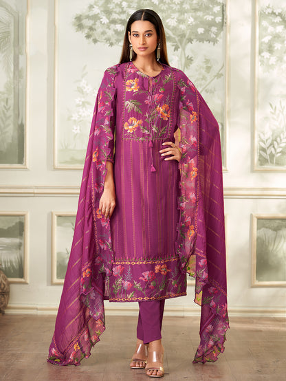 Geet WINE Muslin Unstitched With Fancy Hand Work