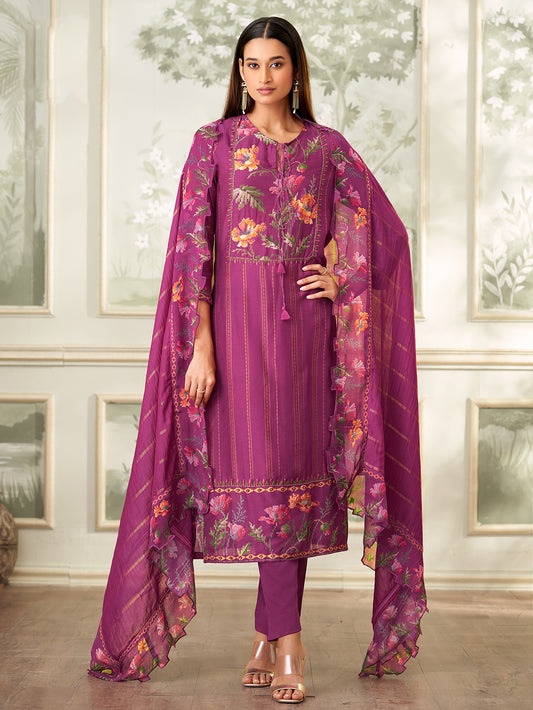 Geet WINE Muslin Unstitched With Fancy Hand Work