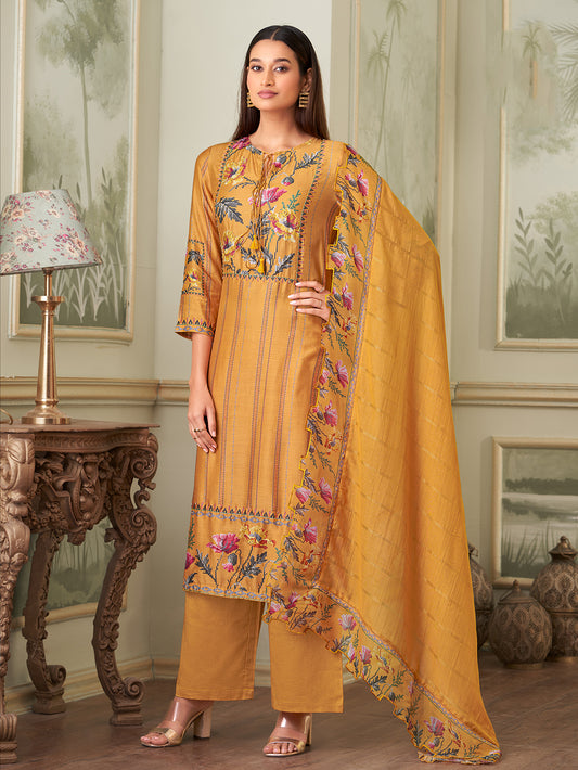 Geet YELLOW Muslin Unstitched With Fancy Hand Work