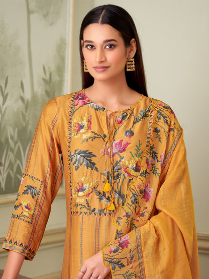 Geet YELLOW Muslin Unstitched With Fancy Hand Work
