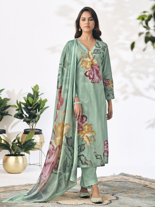Pragya Vibrant Green Charm Pure Cotton Rama Green Suit Set with Handwork