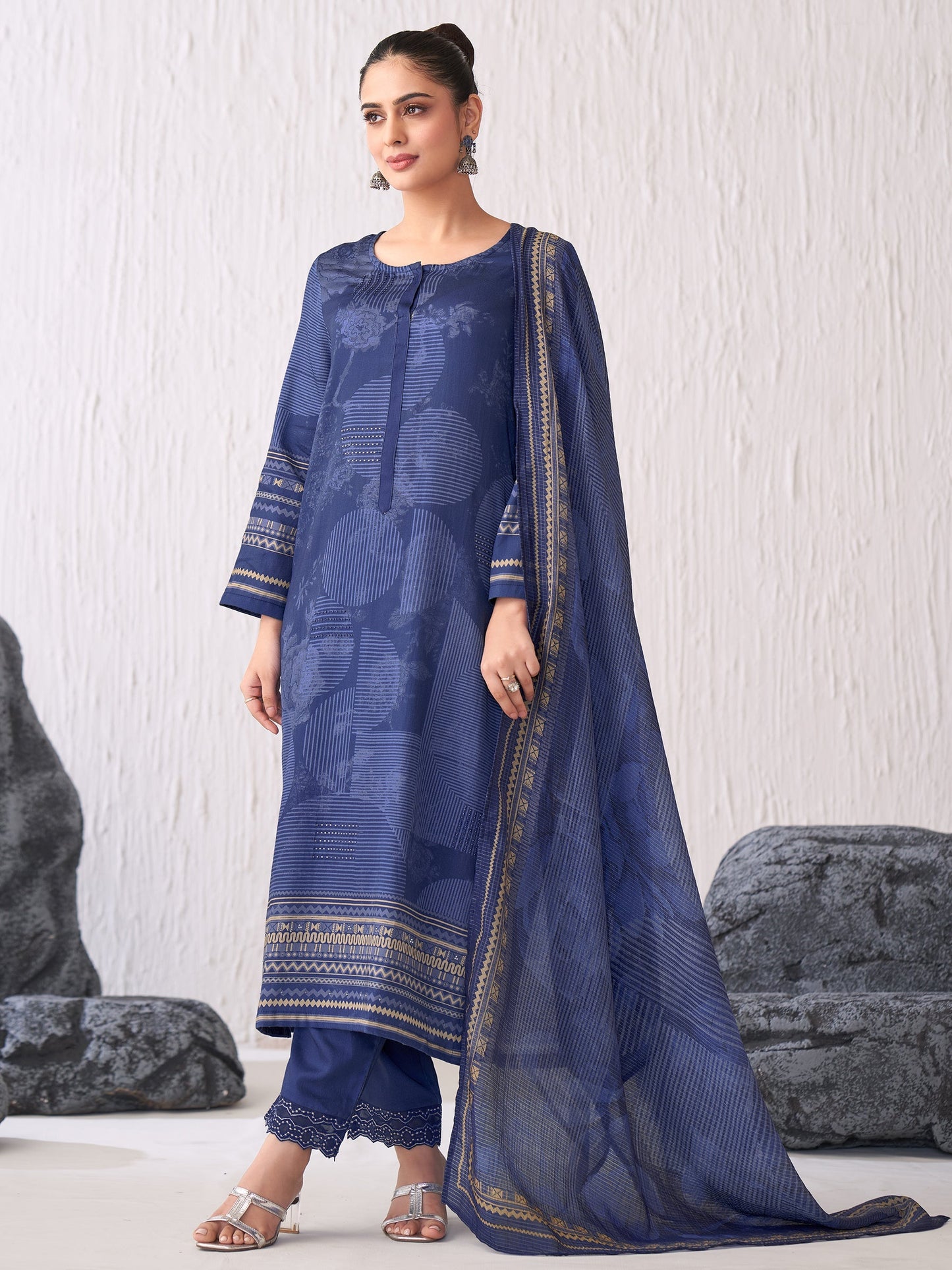 Jhil Mil Classic Italian Satin  Kurta Unstitched Set with Dupatta