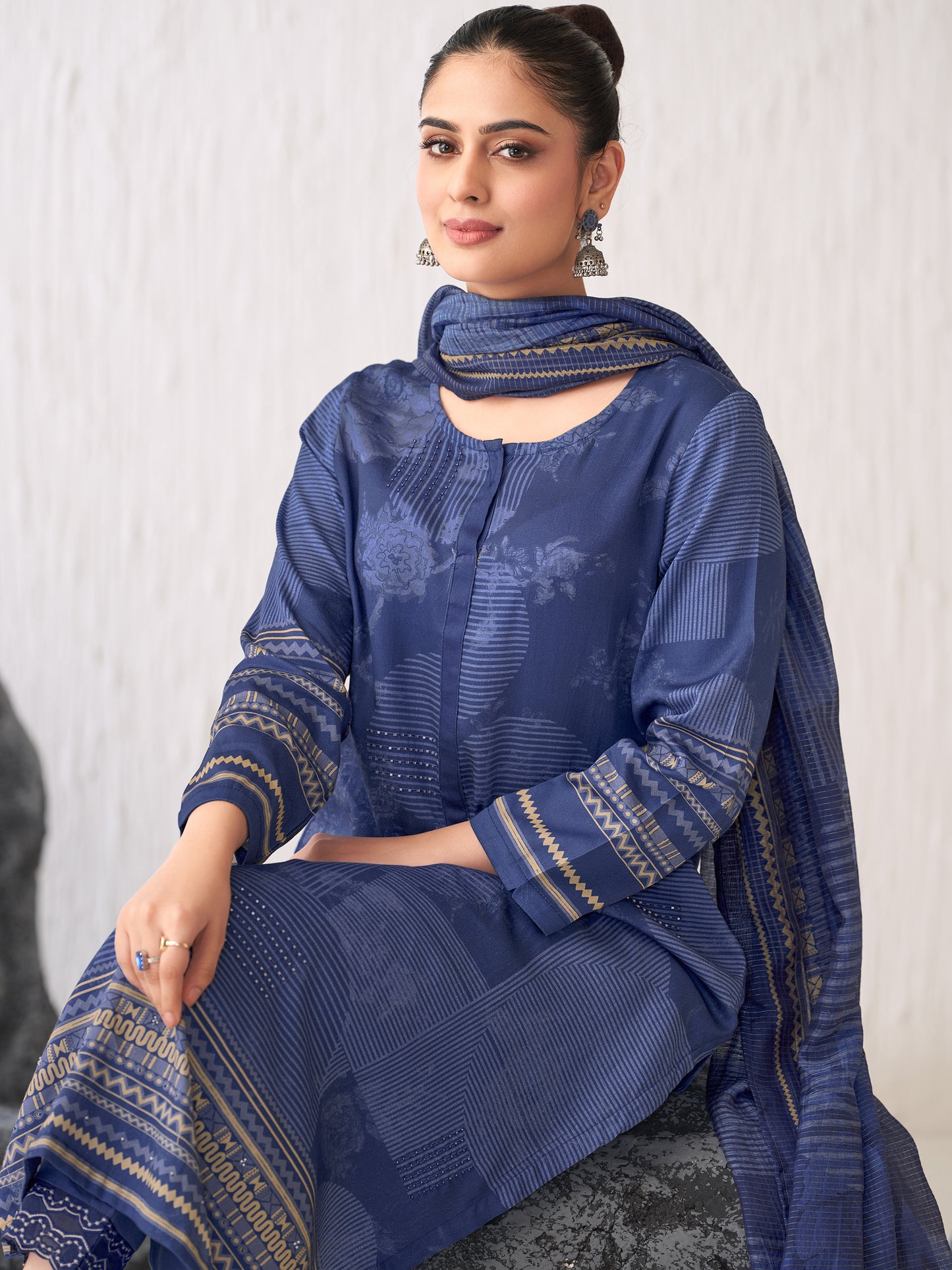 Jhil Mil Luxe Italian Satin  Kurta Unstitched Set with Dupatta