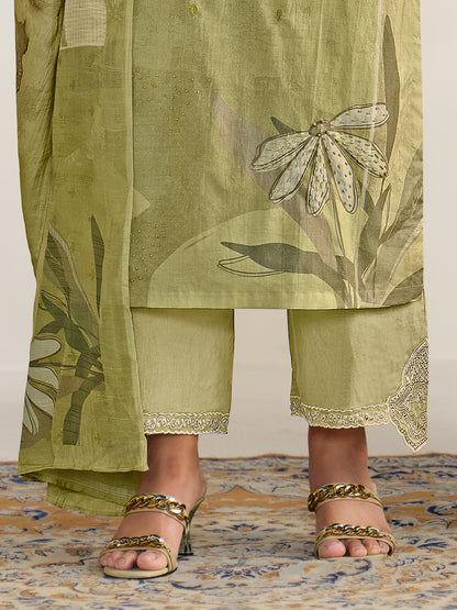 AASHIMA OLIVE GREEN Pure Cotton Suit Set with Stunning Fancy Handwork