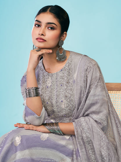 SAMREEN PURPLE Pure Linen Jaquard Suit Set with Stunning Fancy Handwork