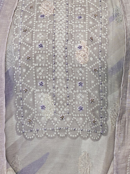 SAMREEN PURPLE Pure Linen Jaquard Suit Set with Stunning Fancy Handwork