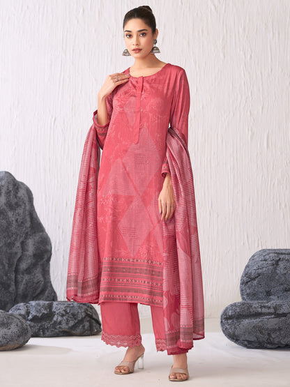 Jhil Mil Classic Italian Satin  Kurta Unstitched Set with Dupatta