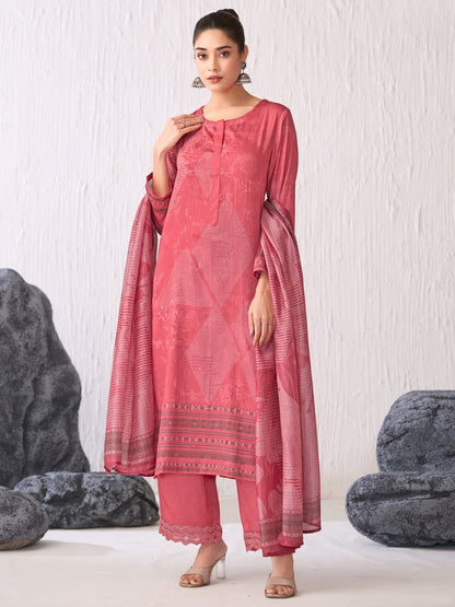 Jhil Mil Elegant Italian Satin  Kurta Unstitched Set with Dupatta
