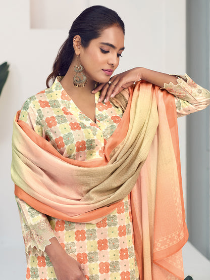 FIONA ORANGE Pure Cotton Lawn Unstitched Set With Hand work