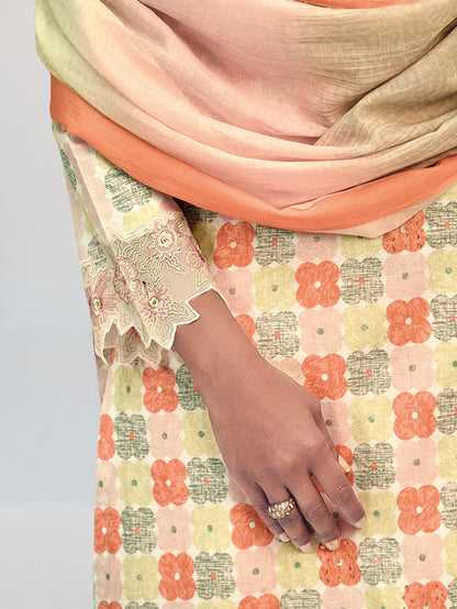 FIONA ORANGE Pure Cotton Lawn Unstitched Set With Hand work