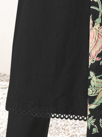 PRATHA BLACK Pure Cotton Unstitched Set with Intricate Handwork & Elegant Embroidery