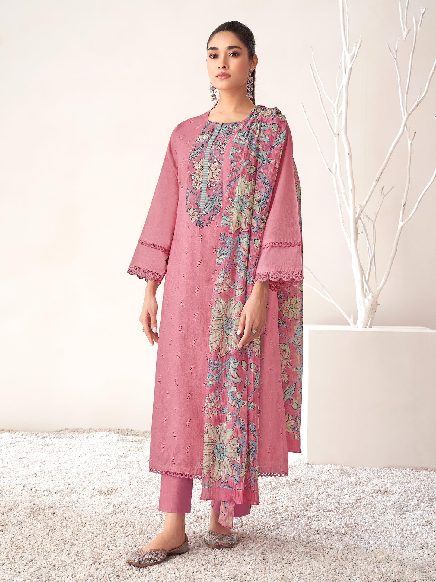 PRATHA PINK Pure Cotton Suit Set with Intricate Handwork & Elegant Embroidery