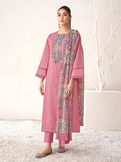 PRATHA PINK Pure Cotton Suit Set with Intricate Handwork & Elegant Embroidery