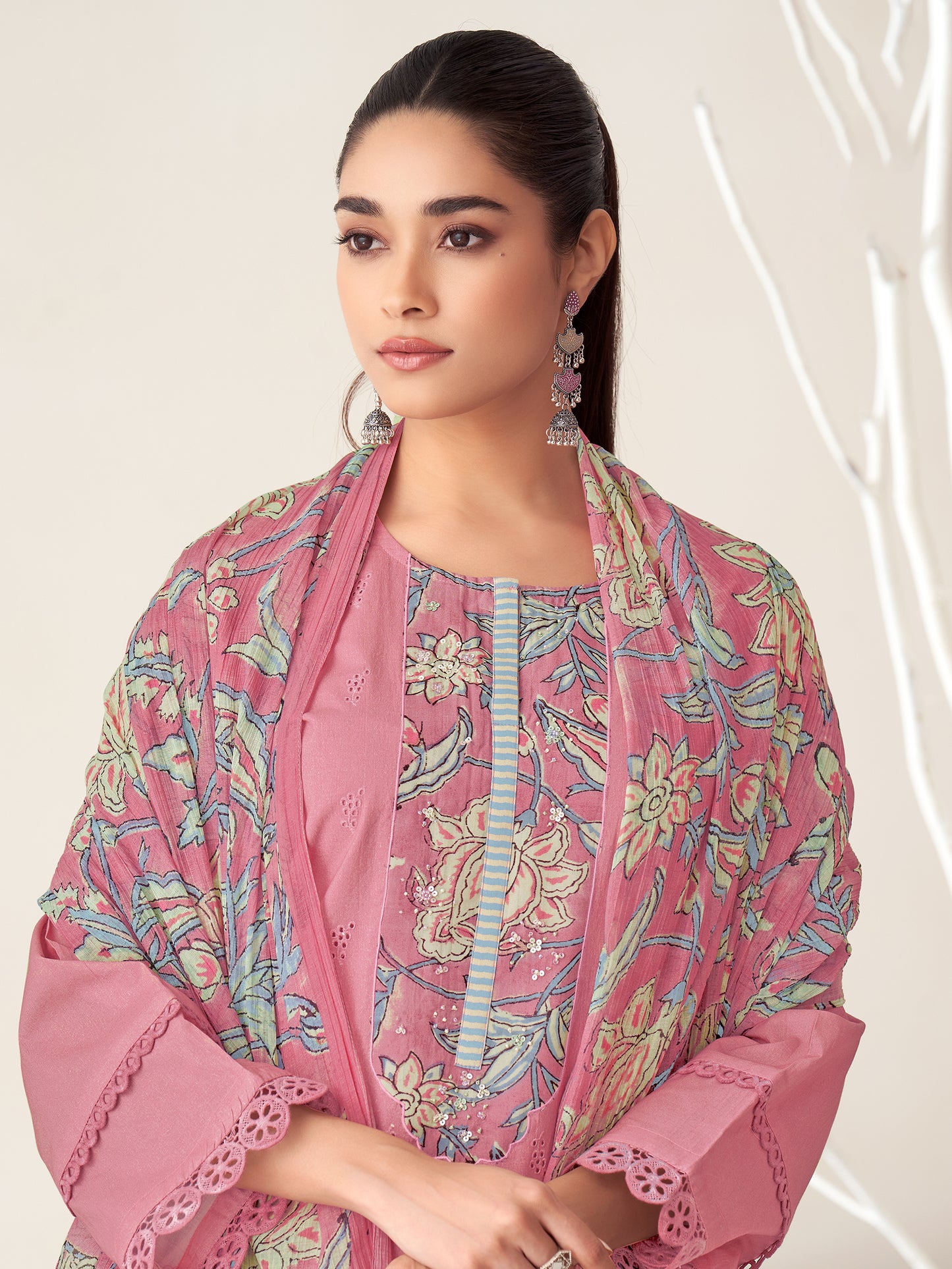 PRATHA PINK Pure Cotton Suit Set with Intricate Handwork & Elegant Embroidery