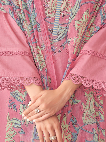 PRATHA PINK Pure Cotton Suit Set with Intricate Handwork & Elegant Embroidery