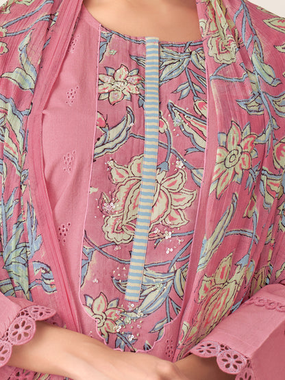PRATHA PINK Pure Cotton Suit Set with Intricate Handwork & Elegant Embroidery