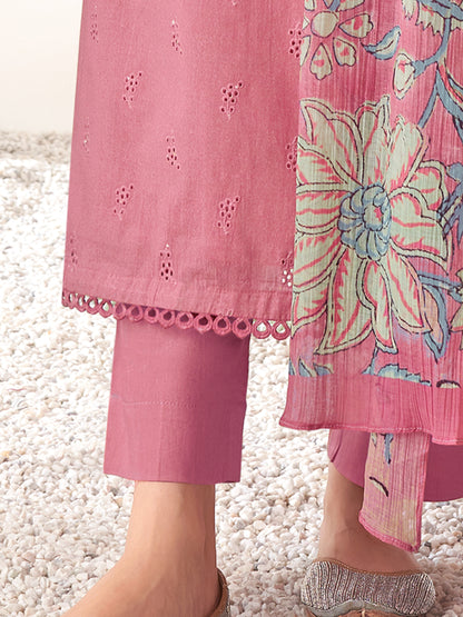 PRATHA PINK Pure Cotton Suit Set with Intricate Handwork & Elegant Embroidery
