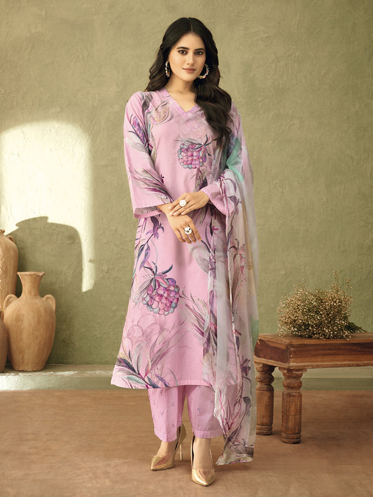 QAHIRA Pink Pure Cotton Lawn Suit Set With Handwork