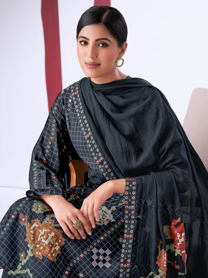 PIXEL BLACK Pure Muslin Suit Set With Elegant Handwork & Embroidery