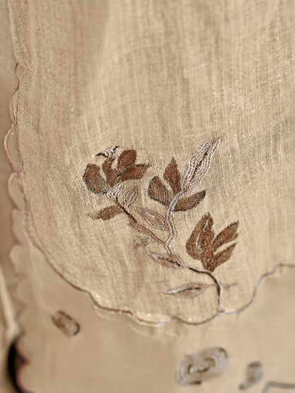 NIRJHARI BEIGE Pure Fancy Linen Zari Suit Set With Elegant Handwork, Embroidery & Threadal