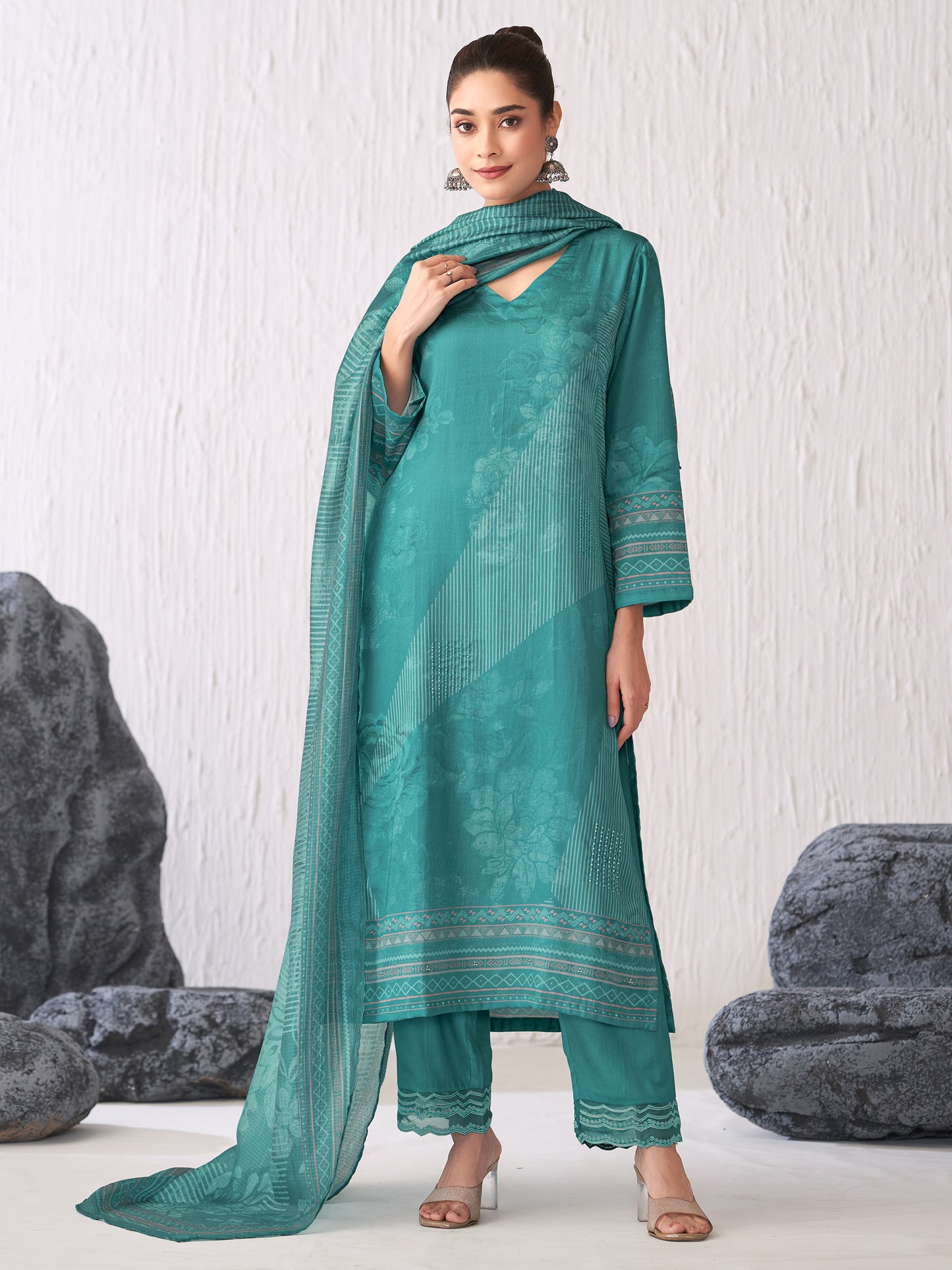 Jhil Mil Luxe Italian Satin  Kurta Set with Dupatta