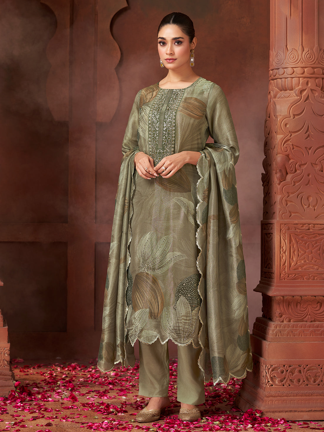 KASHVI Mehendi -  Simmer Unstitched Set With  Handwork & Embroidery