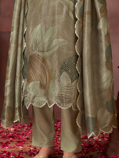 KASHVI Mehendi -  Simmer Unstitched Set With  Handwork & Embroidery