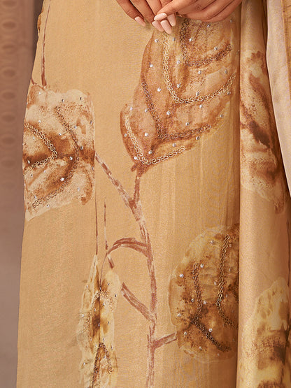 RASHAM Elegant Mustard Pure Simmer Jaquard Suit Set With Exquisite Handwork & Embroidery