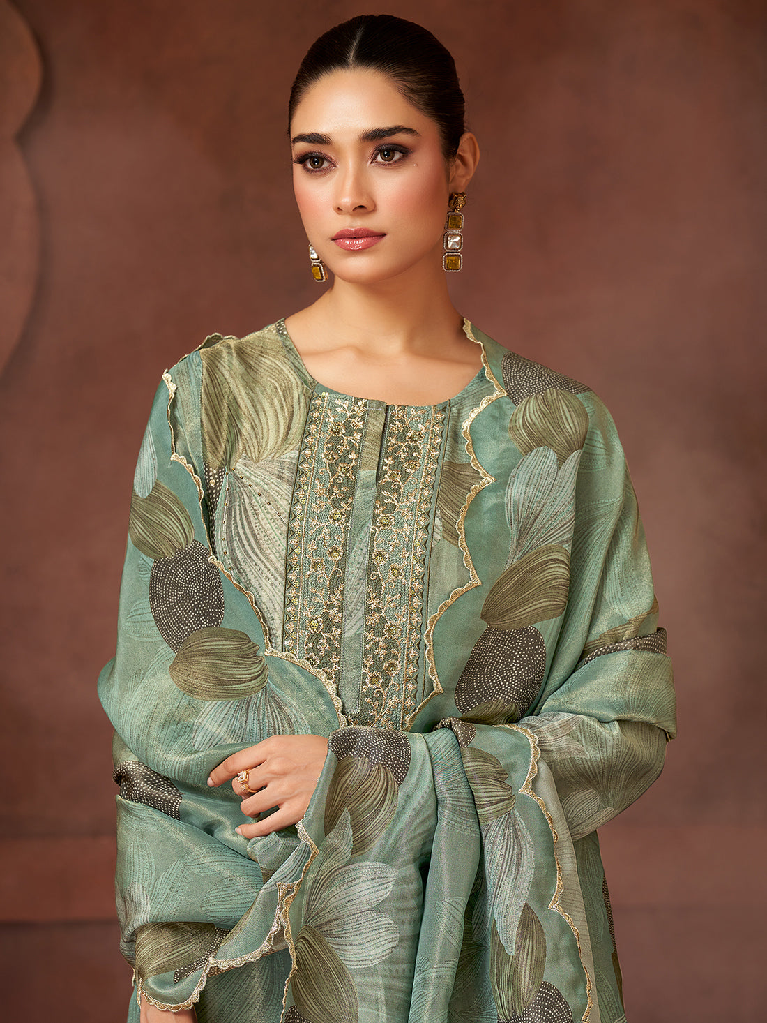 KASHVI Rama Green - Simmer Unstitched Set With  Handwork & Embroidery