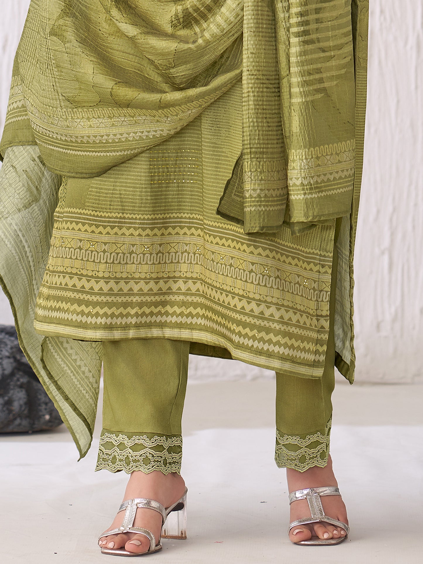 Jhil Mil Handcrafted Italian Satin  Kurta Set with Dupatta