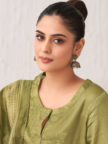 Jhil Mil HandCrafted Italian Satin  Kurta Unstitched Set with Dupatta