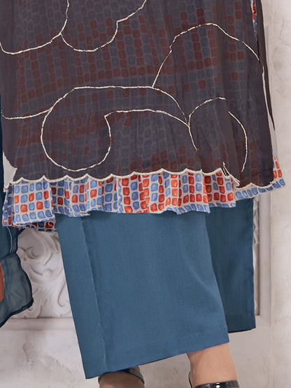RIHALA Dark Firoji Martin Orgenza Unstitched Set With Hand work