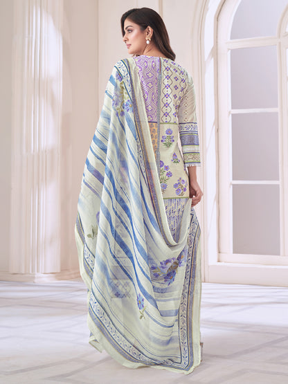 JUHI CREAM Pure Cotton Suit Set with Elegant Handwork