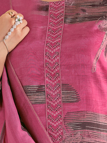 ASMITA PINK Pure Muslin Unstitched Set With Fancy Handwork And Embroidery