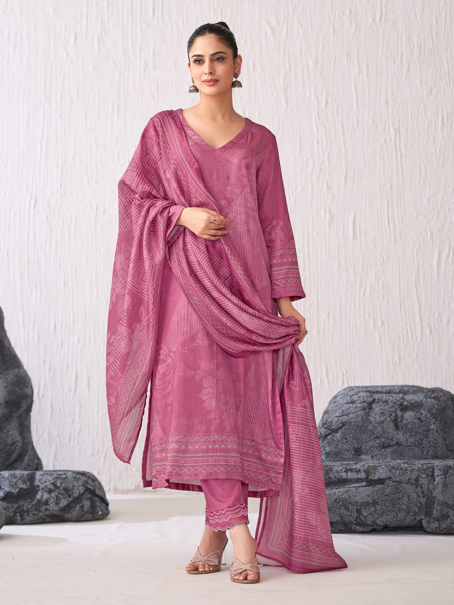 Jhil Mil Classic Italian Satin  Kurta Unstitched Set with Dupatta