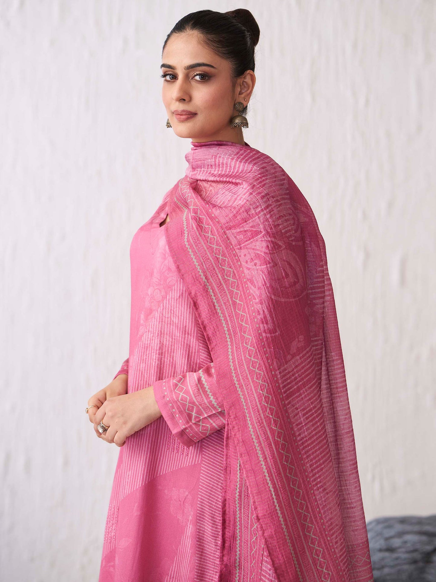 Jhil Mil Classic Italian Satin  Kurta Unstitched Set with Dupatta