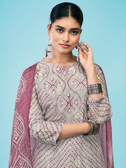 SAMREEN LIGHT GREY Pure Linen Jaquard Unstitched Set with Stunning Fancy Handwork