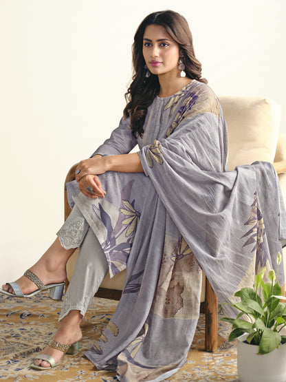 AASHIMA GREY Pure Cotton Suit Set with Stunning Fancy Handwork