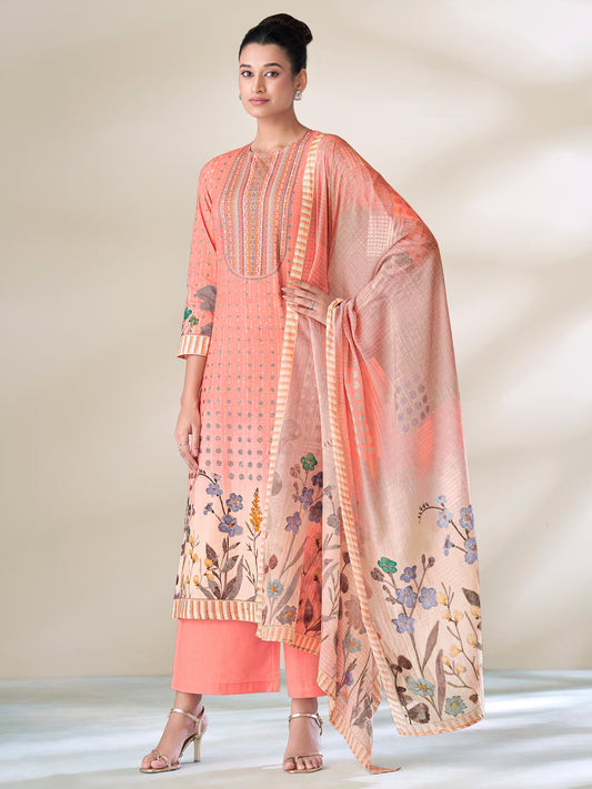 SHWET PEACH Pure Cotton Suit Set with Handwork Elegance