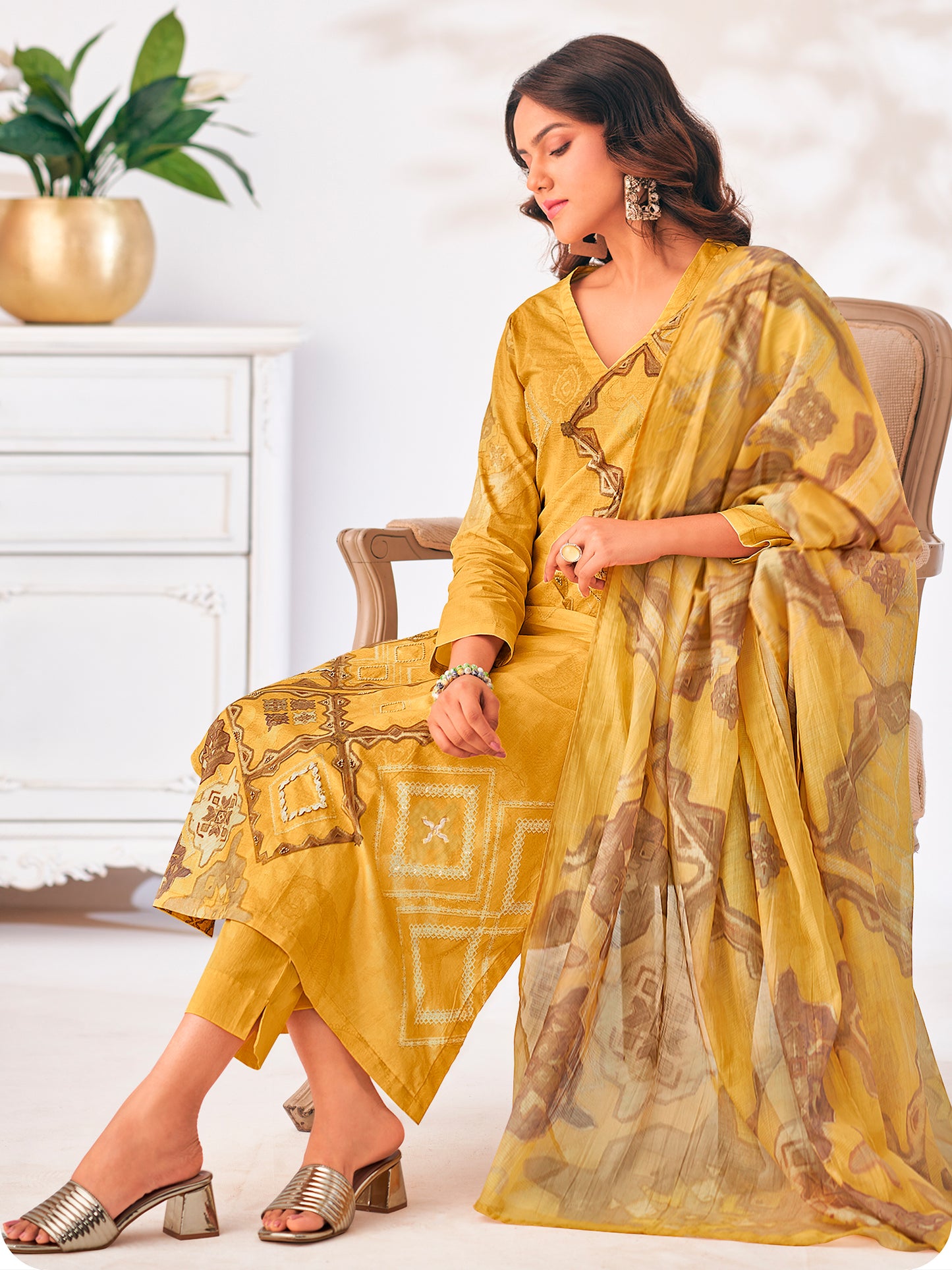 Zerina Yellow Blossom Pure Cotton Suit Set with Exquisite Handwork