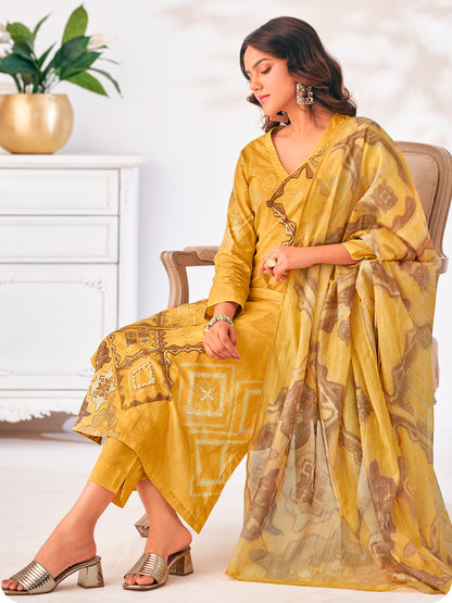 Zerina Yellow Blossom Pure Cotton Suit Set with Exquisite Handwork